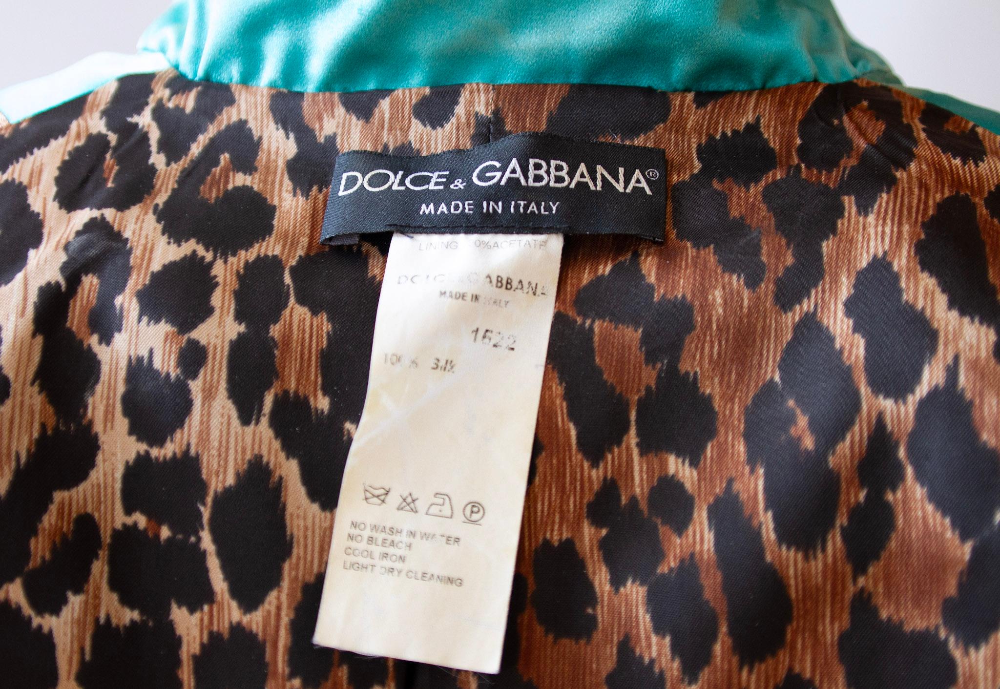 Dolce & Gabbana, Two Piece 100% Silk Turquoise Skirt Suit Ensemble  For Sale 5
