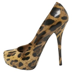 Dolce & Gabbana Zwei Ton Leopard Druck beschichtet Canvas Plateau Pumps Größe 39,5
