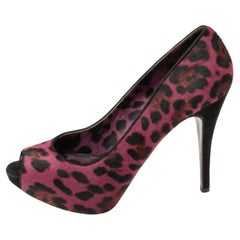 Dolce & Gabbana Two Tone Leopard Print Pony Hair Peep Toe Platform Pumps Size 37