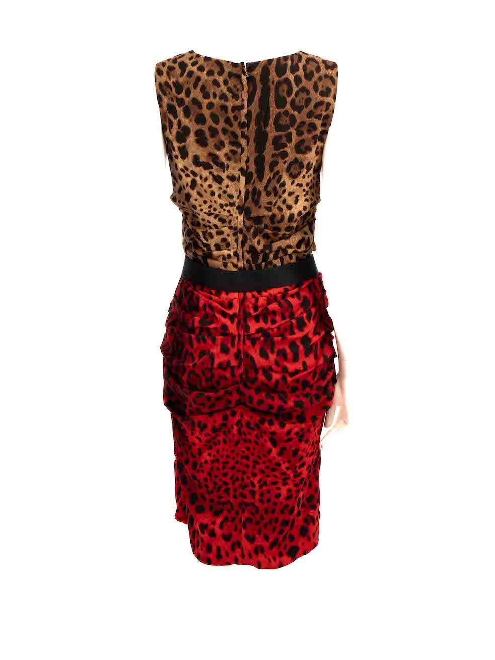 Dolce & Gabbana Two Tone Leopard Sleeveless Dress Size L In Good Condition For Sale In London, GB