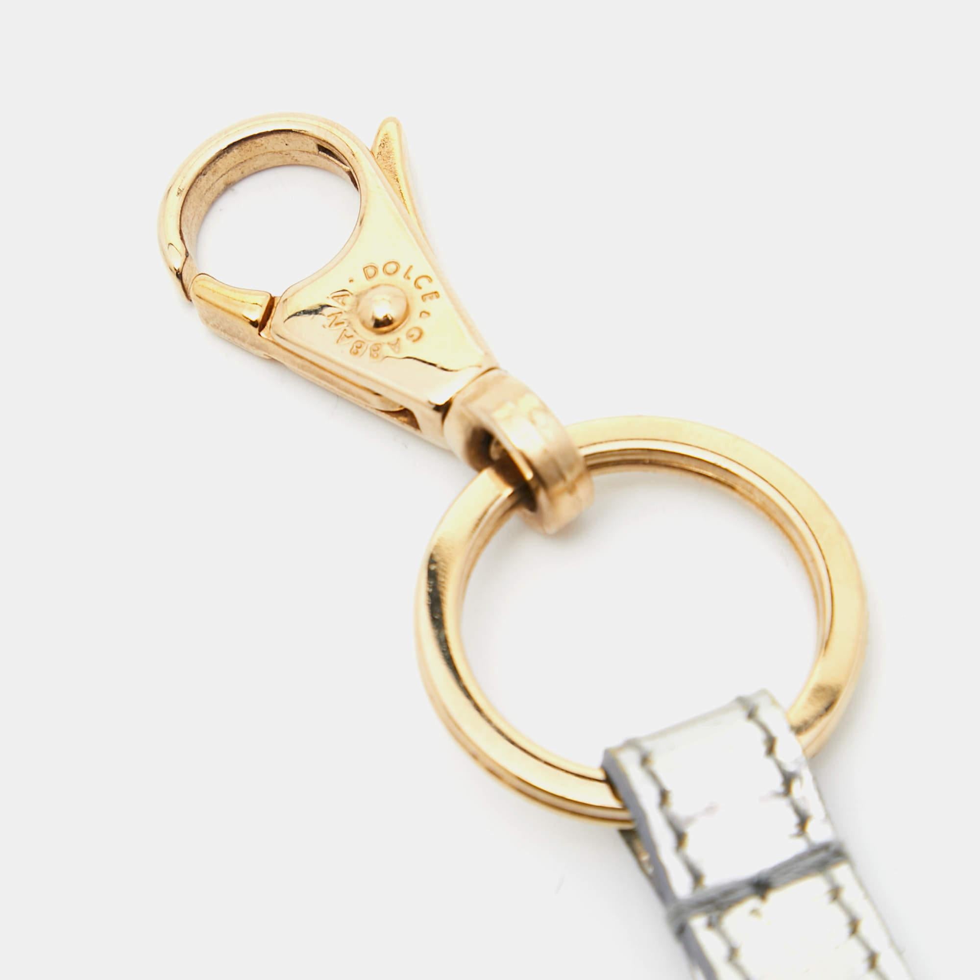 Beige Dolce & Gabbana Two Tone Logo Plaque Keyring For Sale