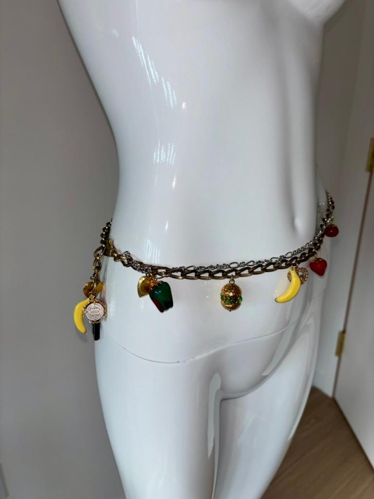 DOLCE & GABBANA Two Tone Multi Fruit Charm Belt Gold Silver Chain Pepper In New Condition For Sale In Leonardo, NJ