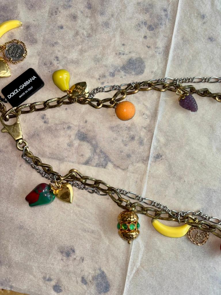 DOLCE & GABBANA Two Tone Multi Fruit Charm Belt Gold Silver Chain Pepper For Sale 1