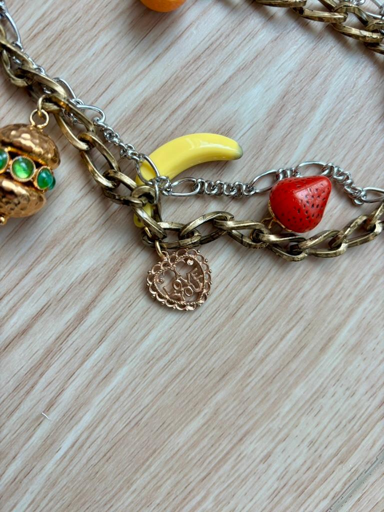 DOLCE & GABBANA Two Tone Multi Fruit Charm Belt Gold Silver Chain Pepper For Sale 3