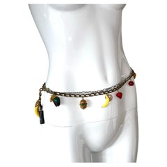 DOLCE & GABBANA Two Tone Multi Fruit Charm Belt Gold Silver Chain Pepper