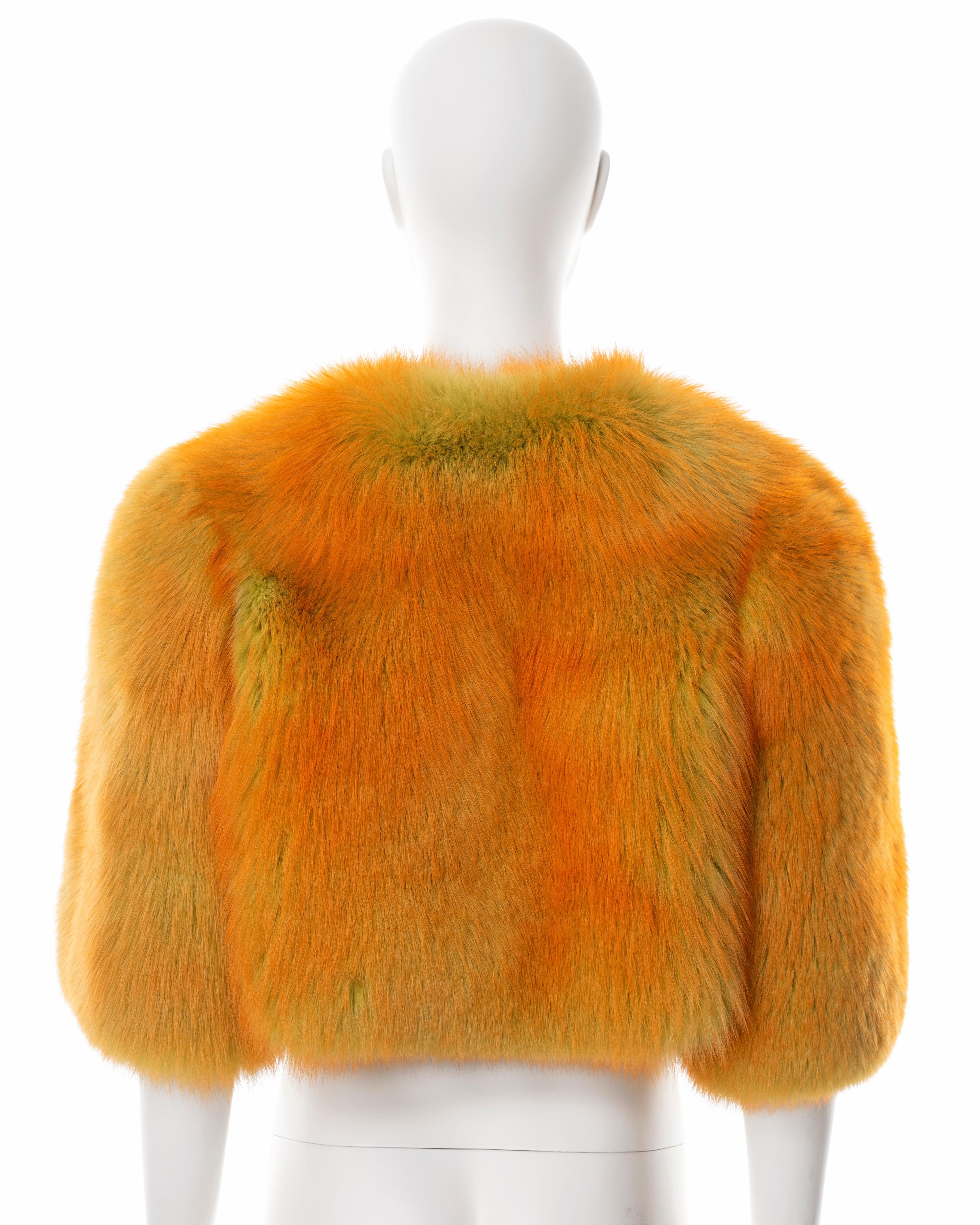 Dolce & Gabbana two-tone orange and lime fox fur cropped jacket, fw 1999 For Sale 5
