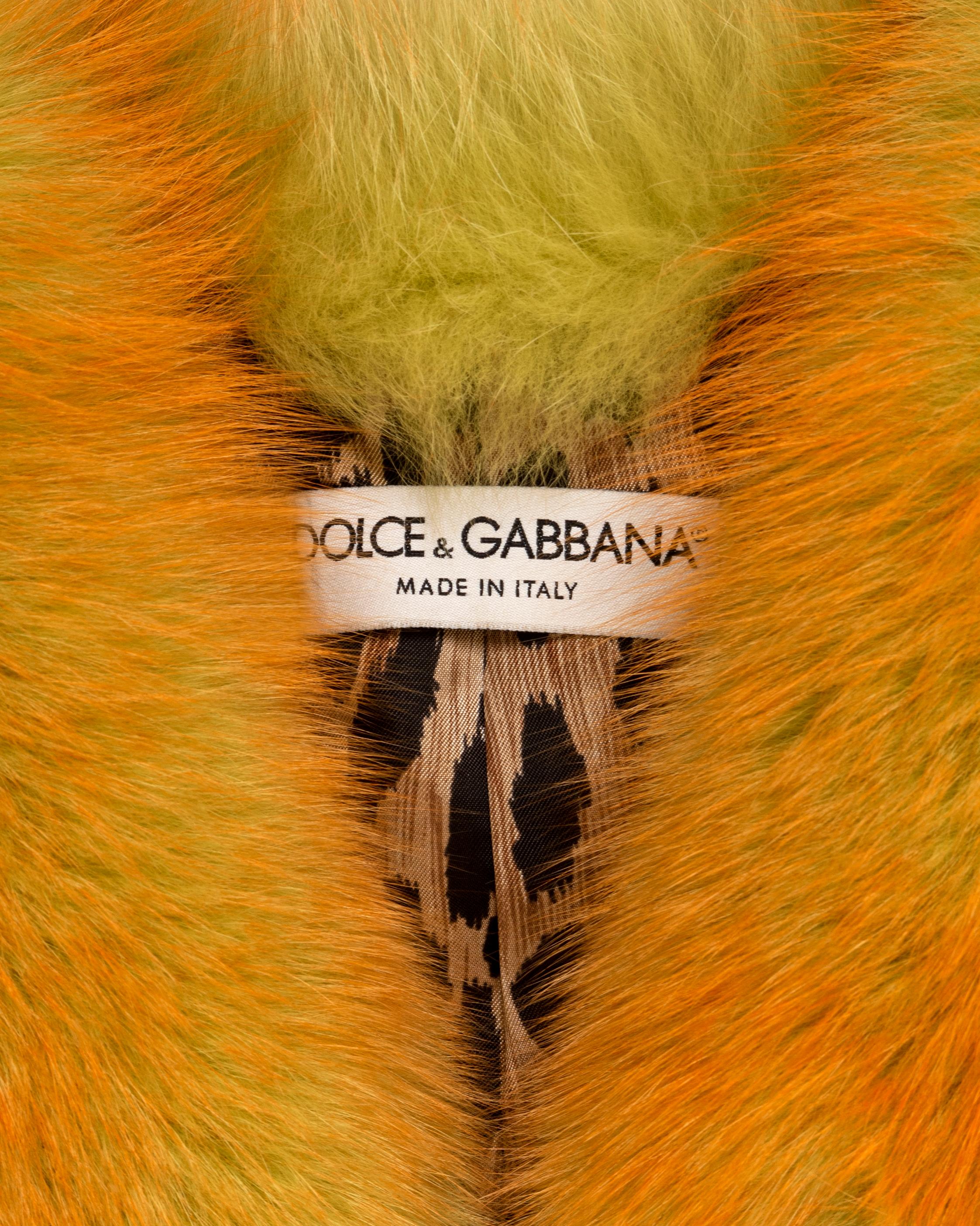 Dolce & Gabbana Zweifarbige Jacke aus Fuchsfell in Orange und Limone, fw 1999 im Angebot 7