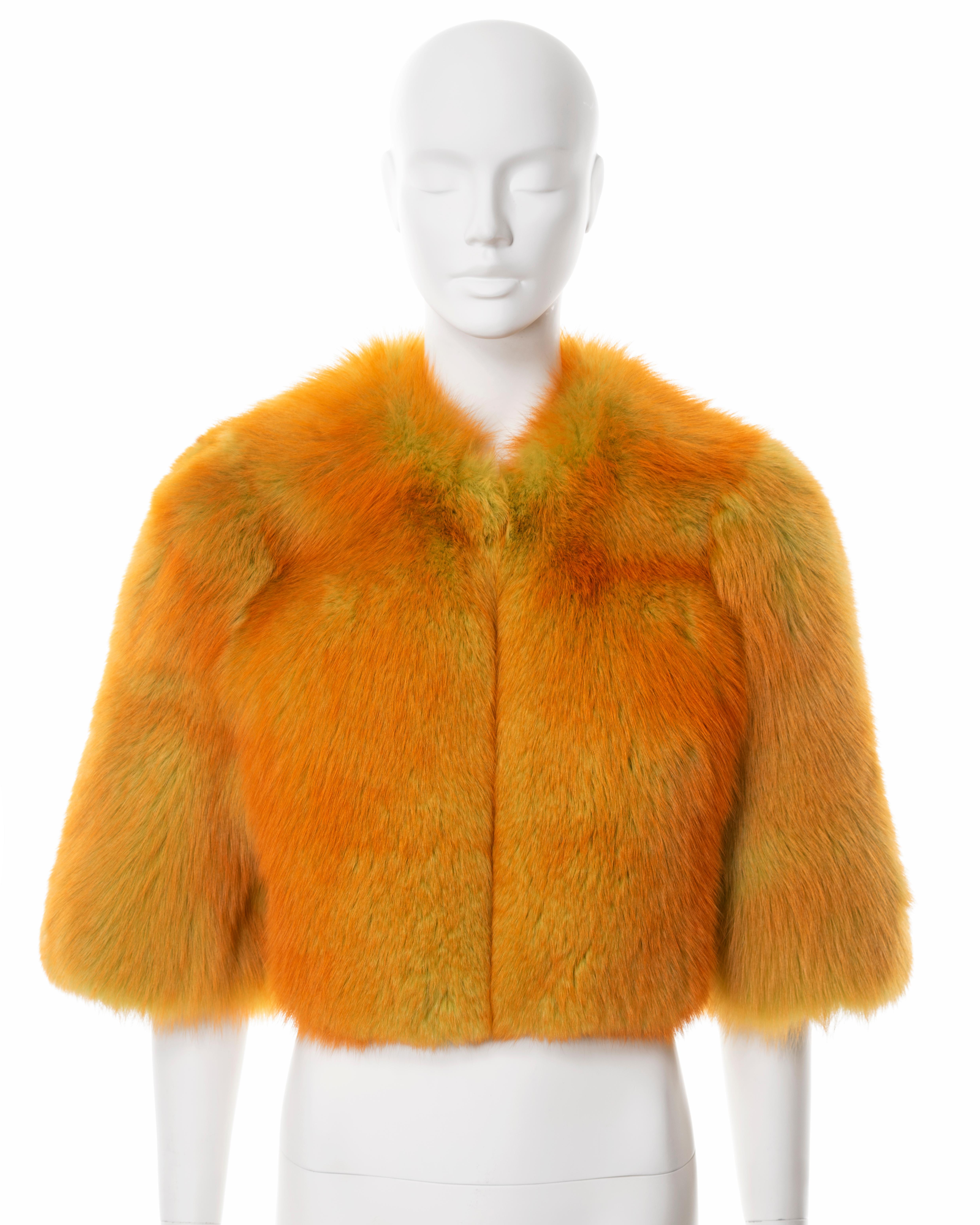 Dolce & Gabbana two-tone orange and lime fox fur cropped jacket, fw 1999 In Excellent Condition For Sale In London, GB