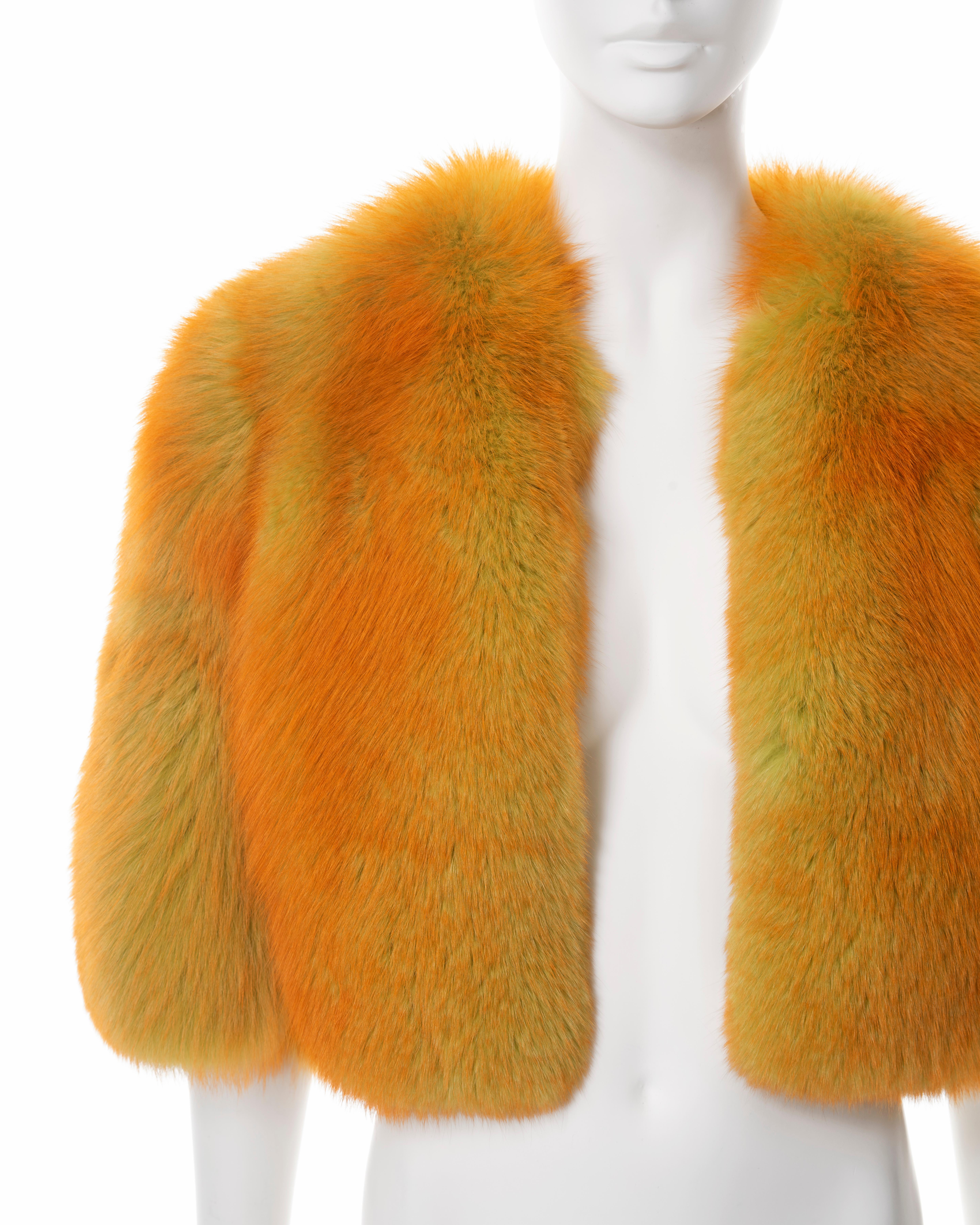 Women's Dolce & Gabbana two-tone orange and lime fox fur cropped jacket, fw 1999 For Sale
