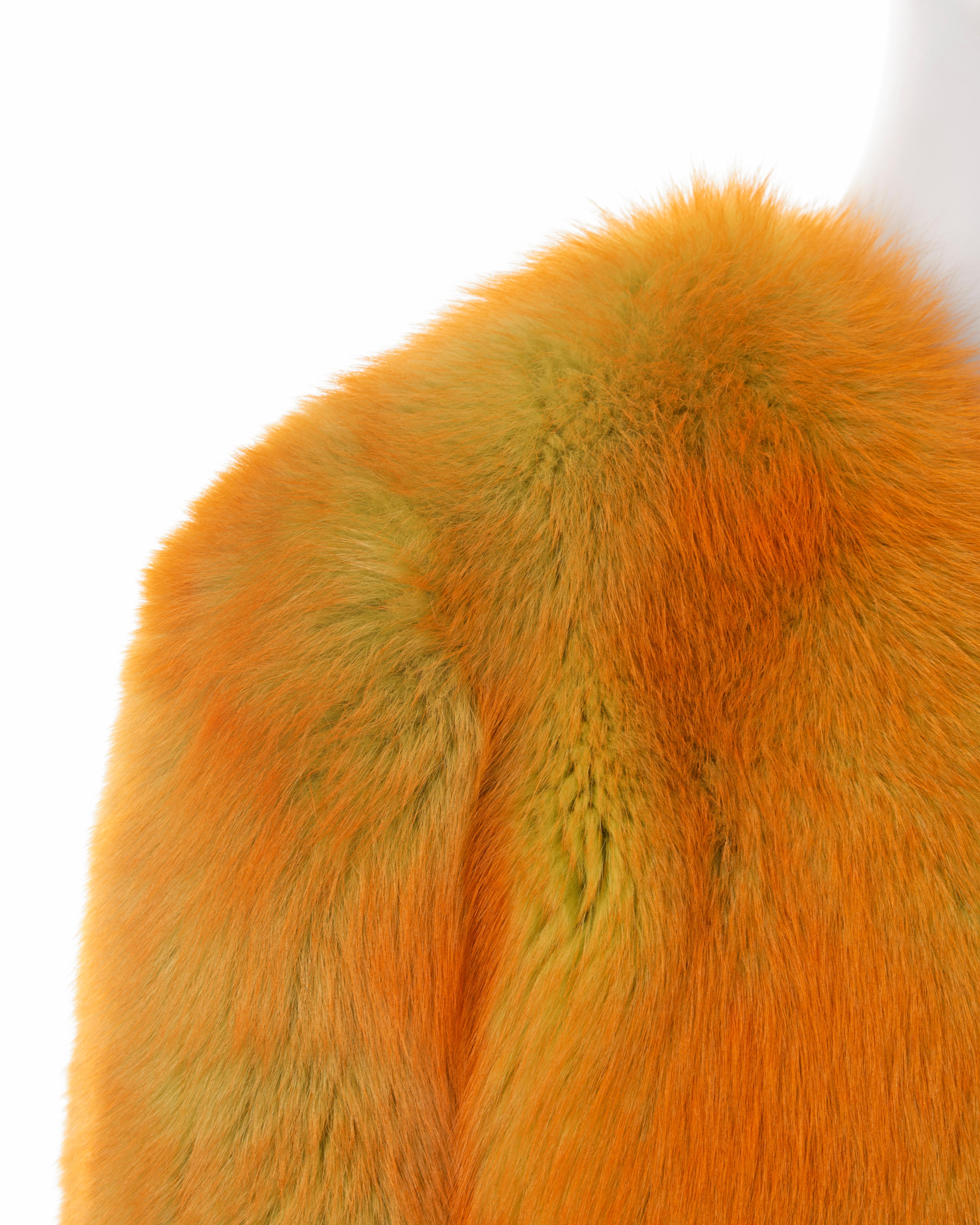 Dolce & Gabbana two-tone orange and lime fox fur cropped jacket, fw 1999 For Sale 2
