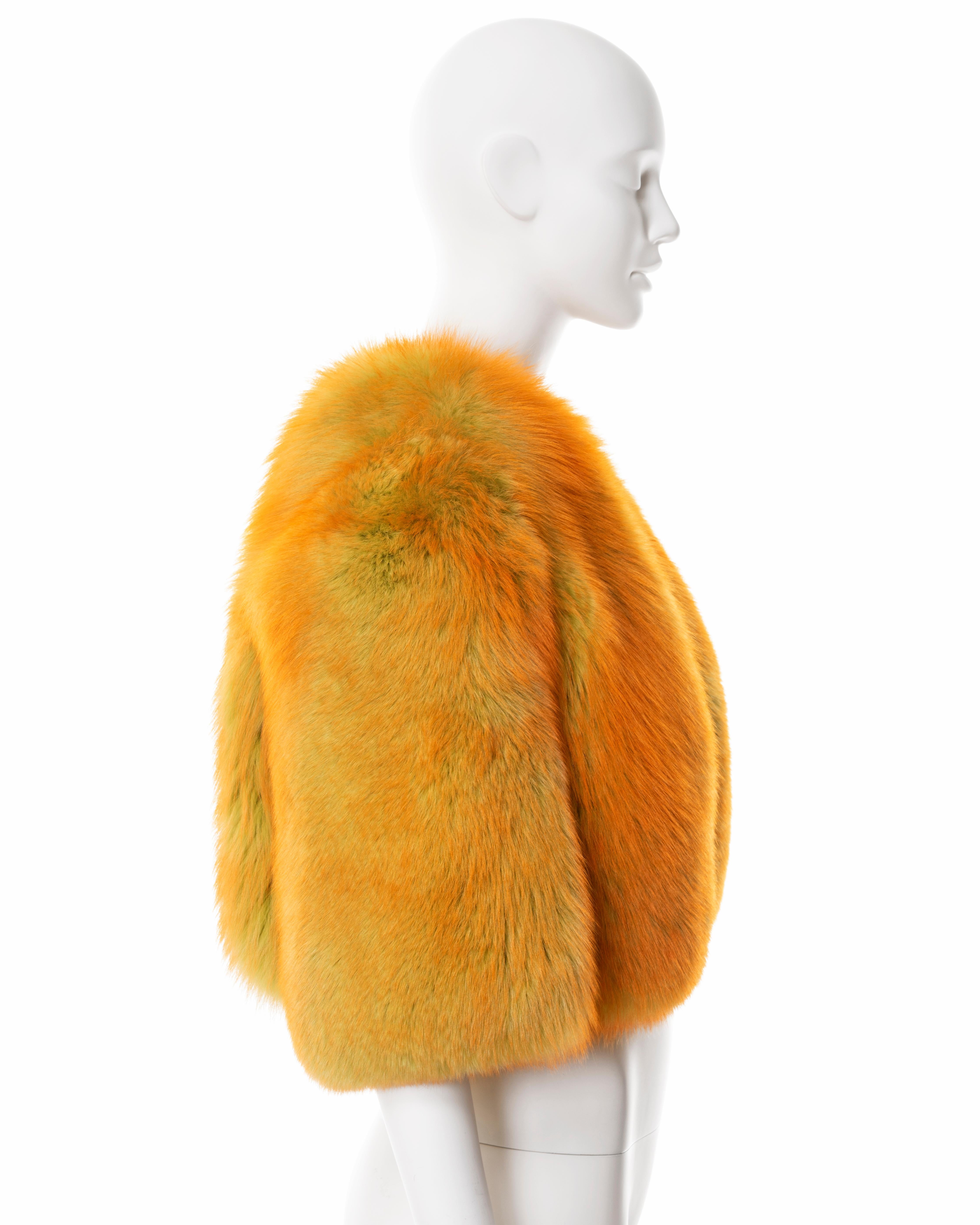 Dolce & Gabbana two-tone orange and lime fox fur cropped jacket, fw 1999 For Sale 3