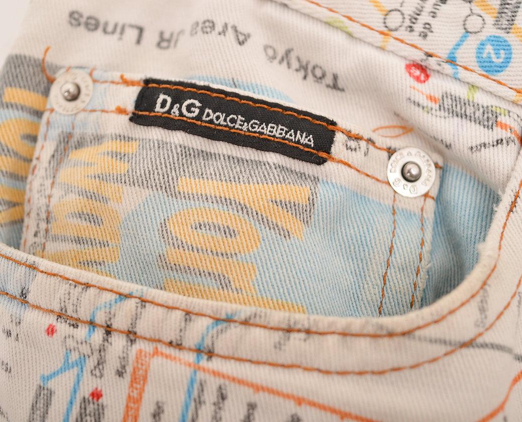 Beige Dolce & Gabbana 'Underground Map' Printed Pattern Denim Jeans For Sale