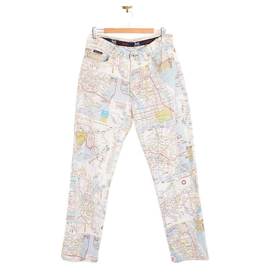 Map Denim Christian Lacroix 1990's High Waisted Map Patterned Jeans For Sale at ...