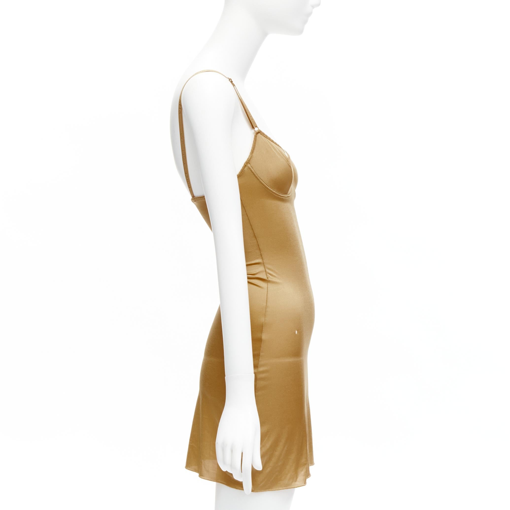 Women's DOLCE GABBANA UNDERWEAR golden nude logo trim bustier bodycon slip dress IT2  For Sale