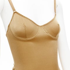 DOLCE GABBANA UNDERWEAR golden nude logo trim bustier bodycon slip dress IT2 XS