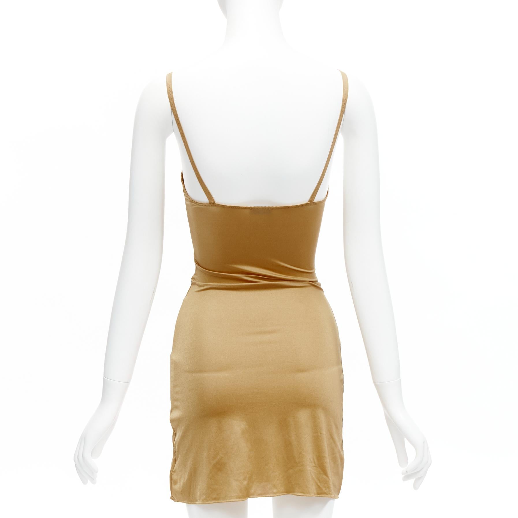 Women's DOLCE GABBANA UNDERWEAR golden nude logo trim bustier bodycon slip dress IT2 XS