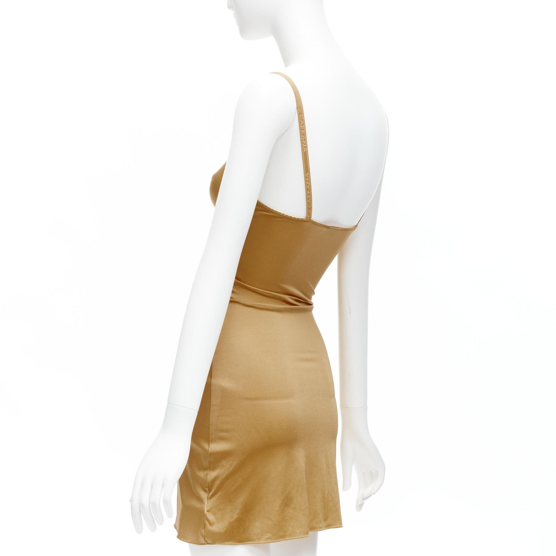 DOLCE GABBANA UNDERWEAR golden nude logo trim bustier bodycon slip dress IT2 XS 1