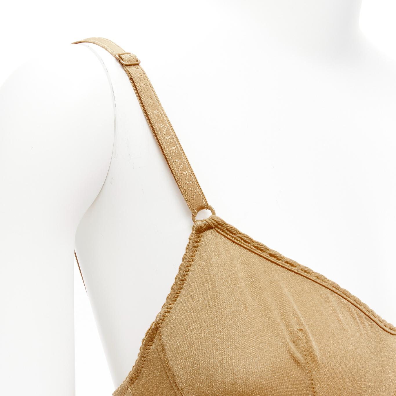 DOLCE GABBANA UNDERWEAR golden nude logo trim bustier bodycon slip dress IT2 XS 2