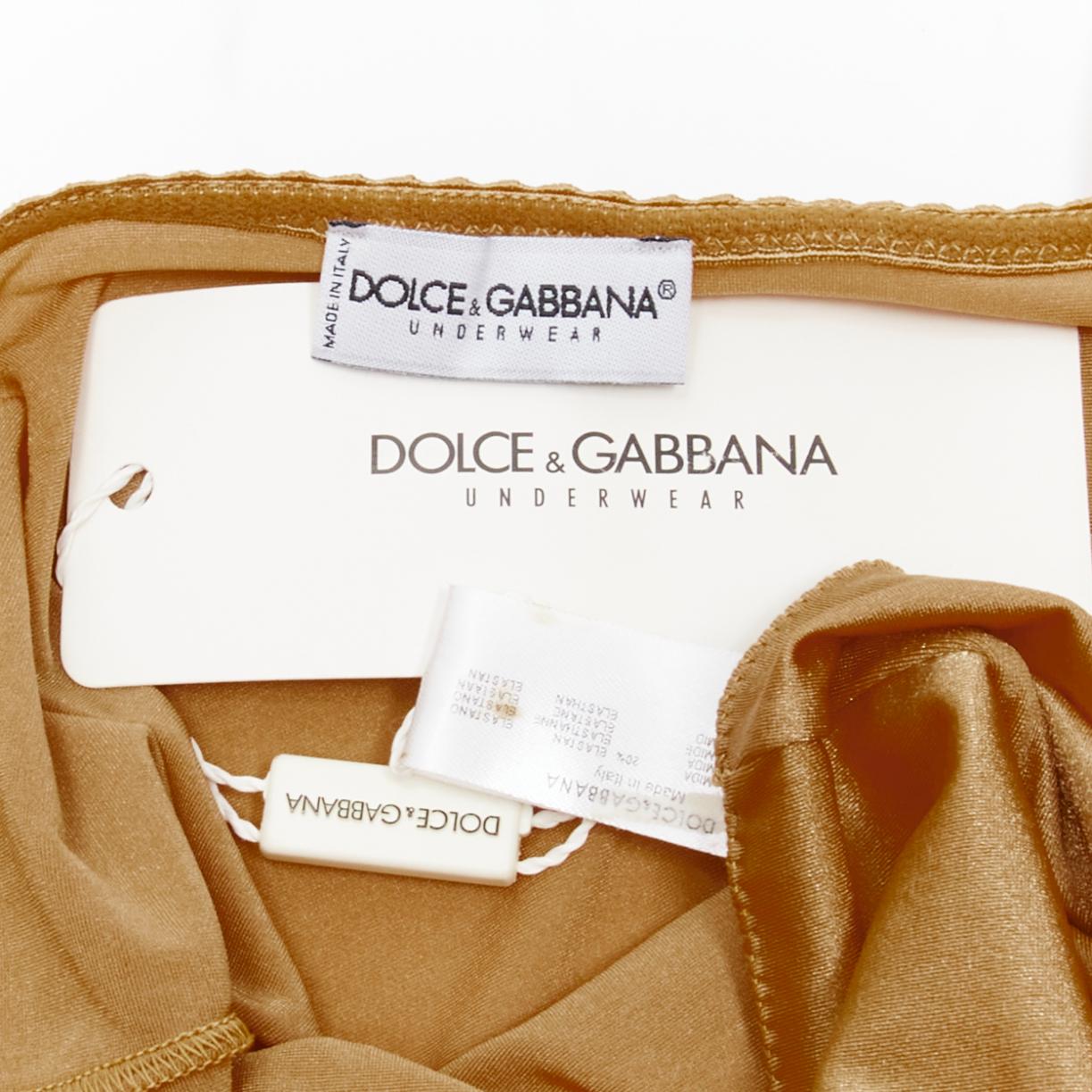 DOLCE GABBANA UNDERWEAR golden nude logo trim bustier bodycon slip dress IT2 XS 4
