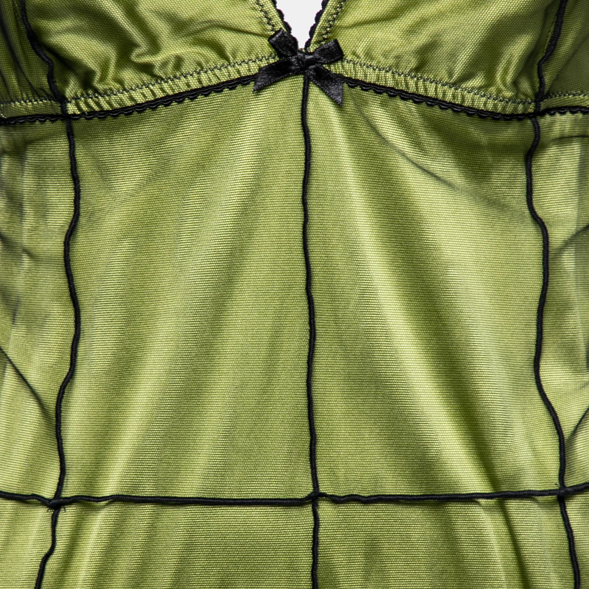 Marron Dolce & Gabbana Underwear - Camisole sans manches en soie et tulle vert, XL en vente