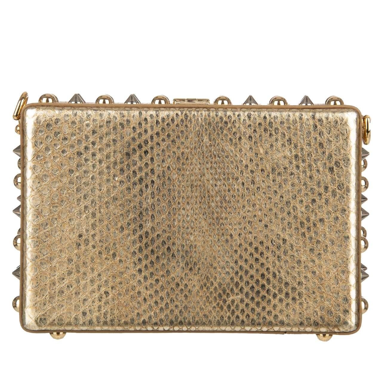 Women's Dolce & Gabbana Unique Jeweled Studded Snakeskin Clutch Bag DOLCE BOX Gold For Sale