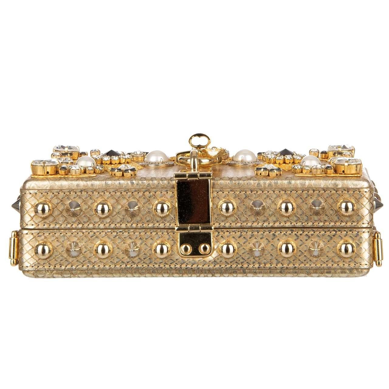 Dolce & Gabbana Unique Jeweled Studded Snakeskin Clutch Bag DOLCE BOX Gold For Sale 1