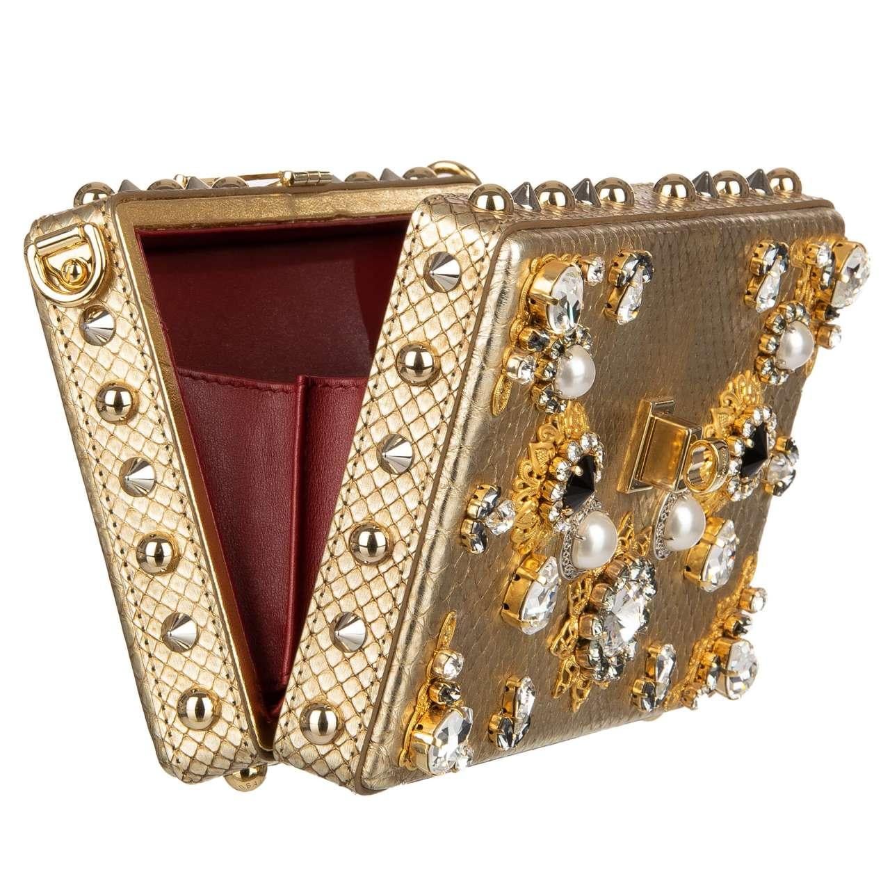 Dolce & Gabbana Unique Jeweled Studded Snakeskin Clutch Bag DOLCE BOX Gold For Sale 2