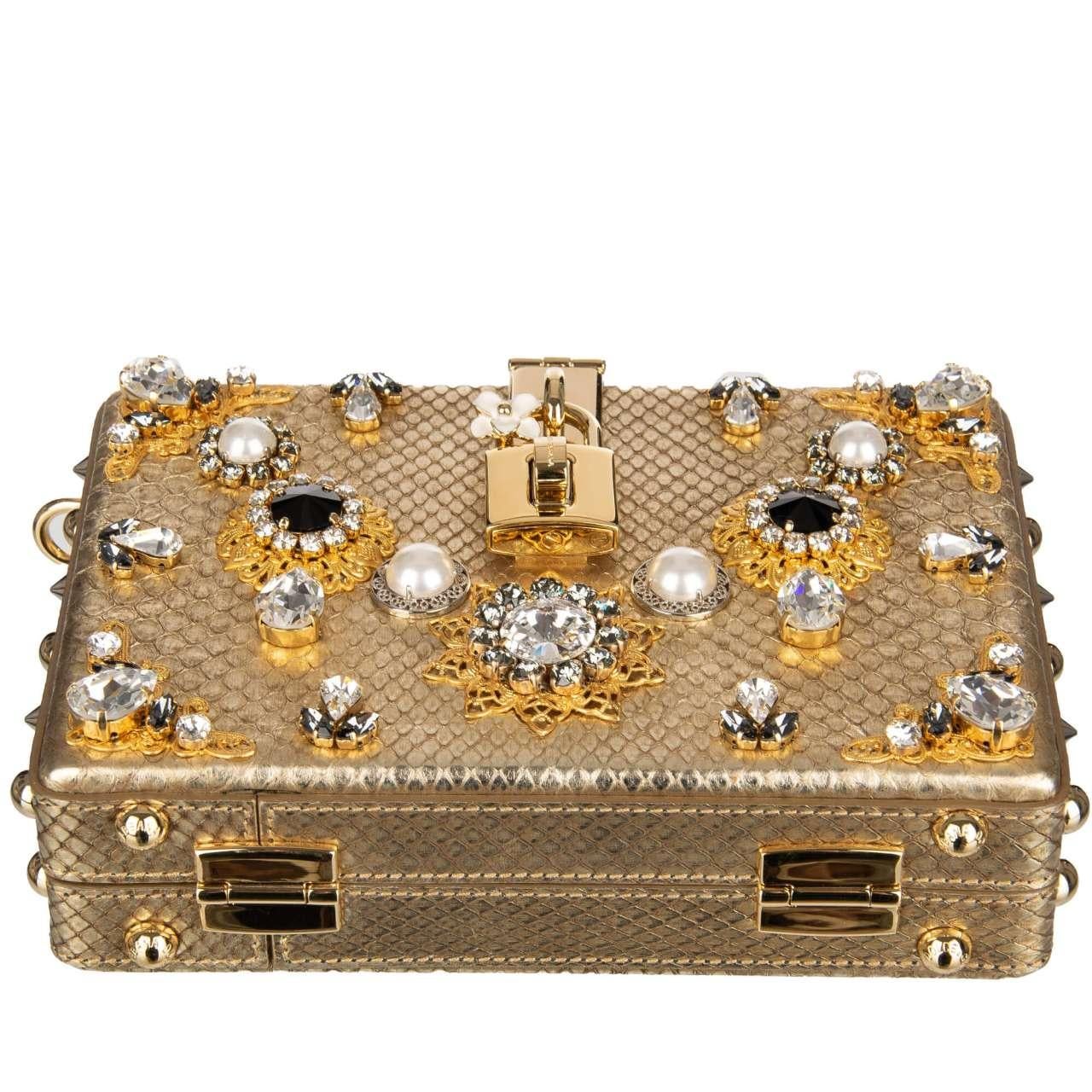 Dolce & Gabbana Unique Jeweled Studded Snakeskin Clutch Bag DOLCE BOX Gold For Sale 3