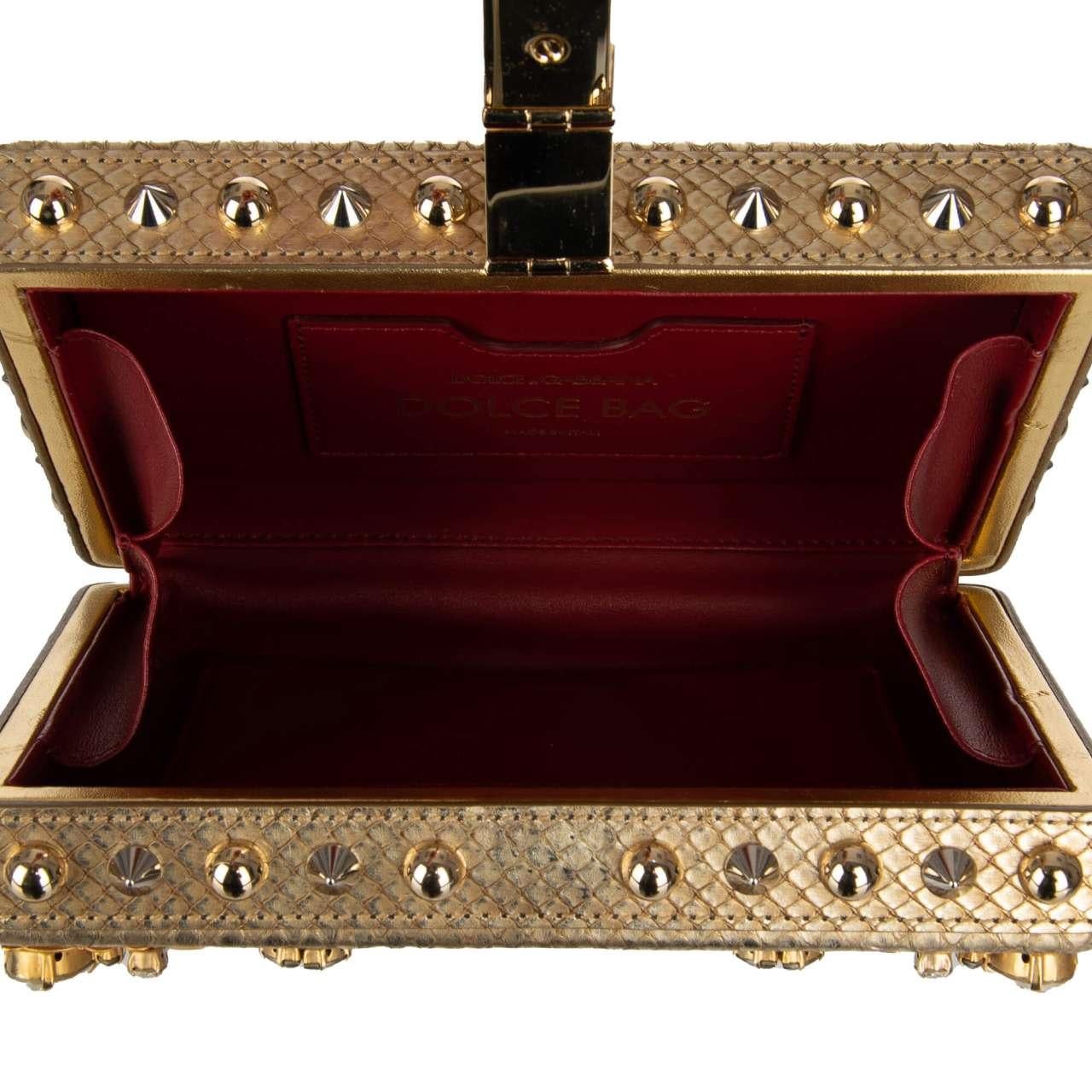 Dolce & Gabbana Unique Jeweled Studded Snakeskin Clutch Bag DOLCE BOX Gold For Sale 4
