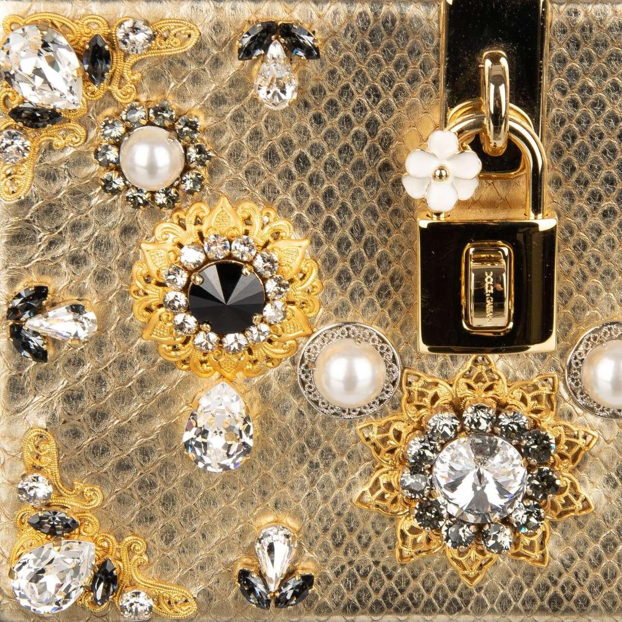 Dolce & Gabbana Unique Jeweled Studded Snakeskin Clutch Bag DOLCE BOX Gold For Sale 5