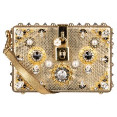 Dolce & Gabbana Unique Jeweled Studded Snakeskin Clutch Bag DOLCE BOX Gold