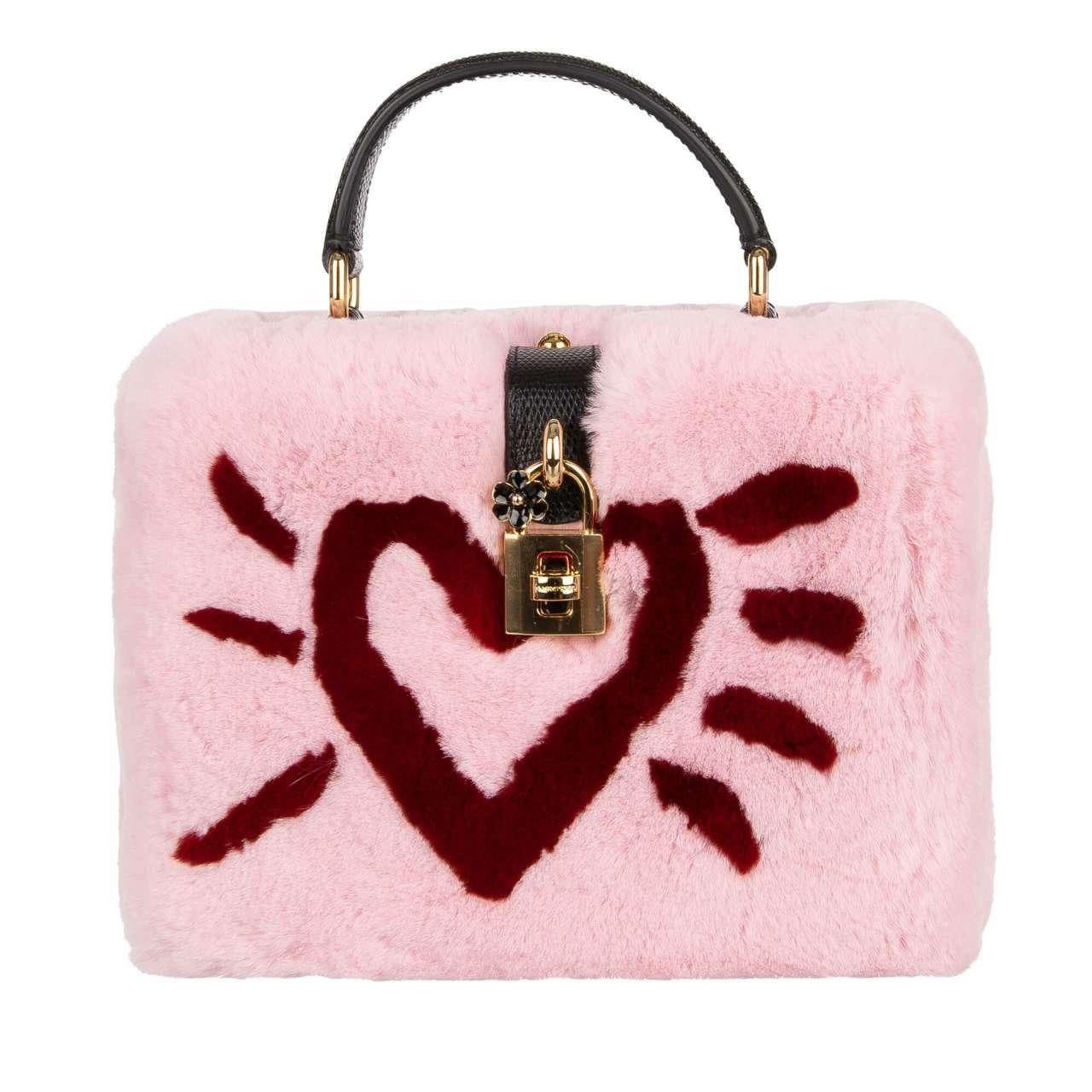 Dolce & Gabbana Unique Rabbit Fur Clutch Bag DOLCE BOX with Heart and Logo Pink For Sale 1