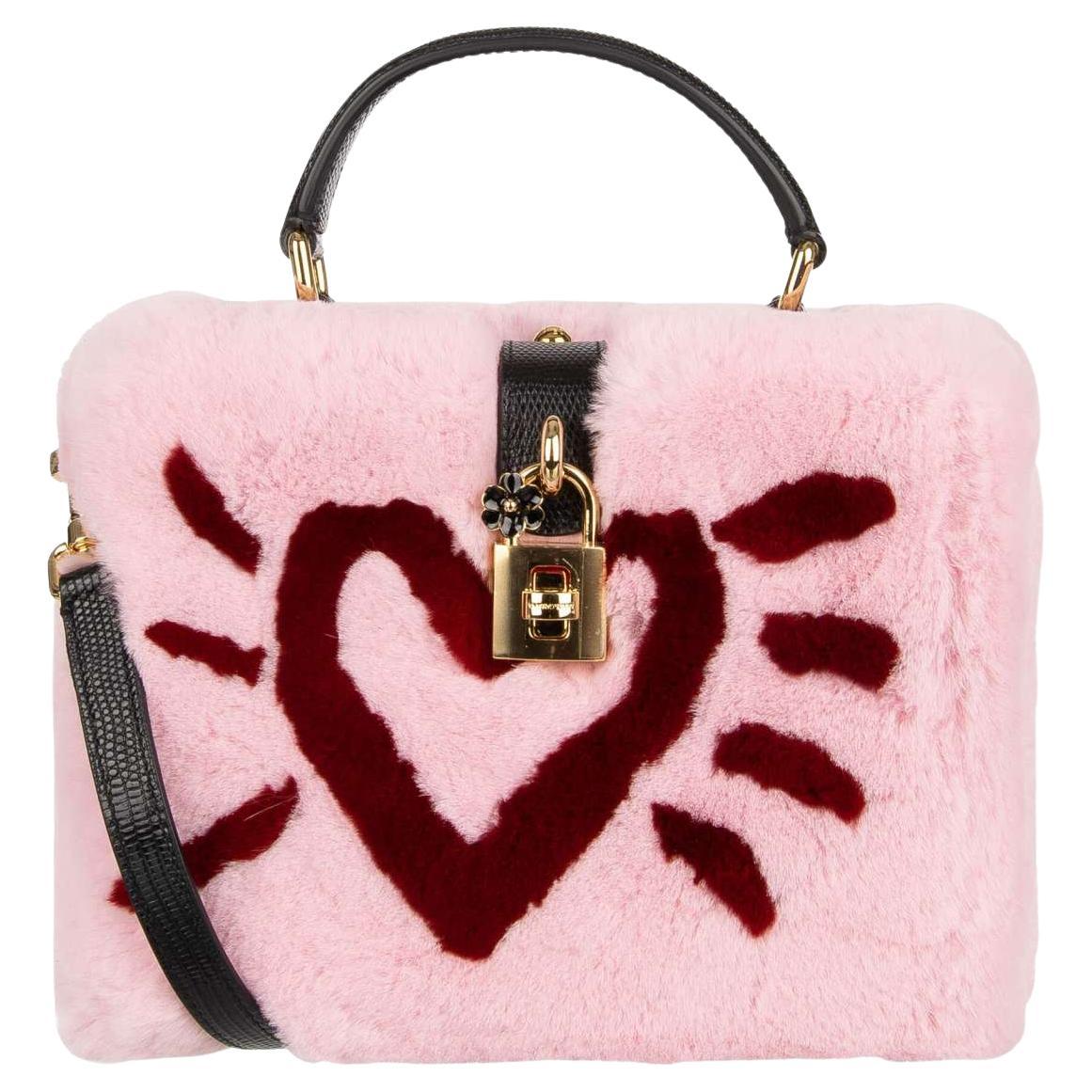 Dolce & Gabbana Unique Rabbit Fur Clutch Bag DOLCE BOX with Heart and Logo Pink For Sale