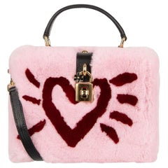 Dolce & Gabbana Unique Rabbit Fur Clutch Bag DOLCE BOX with Heart and Logo Pink