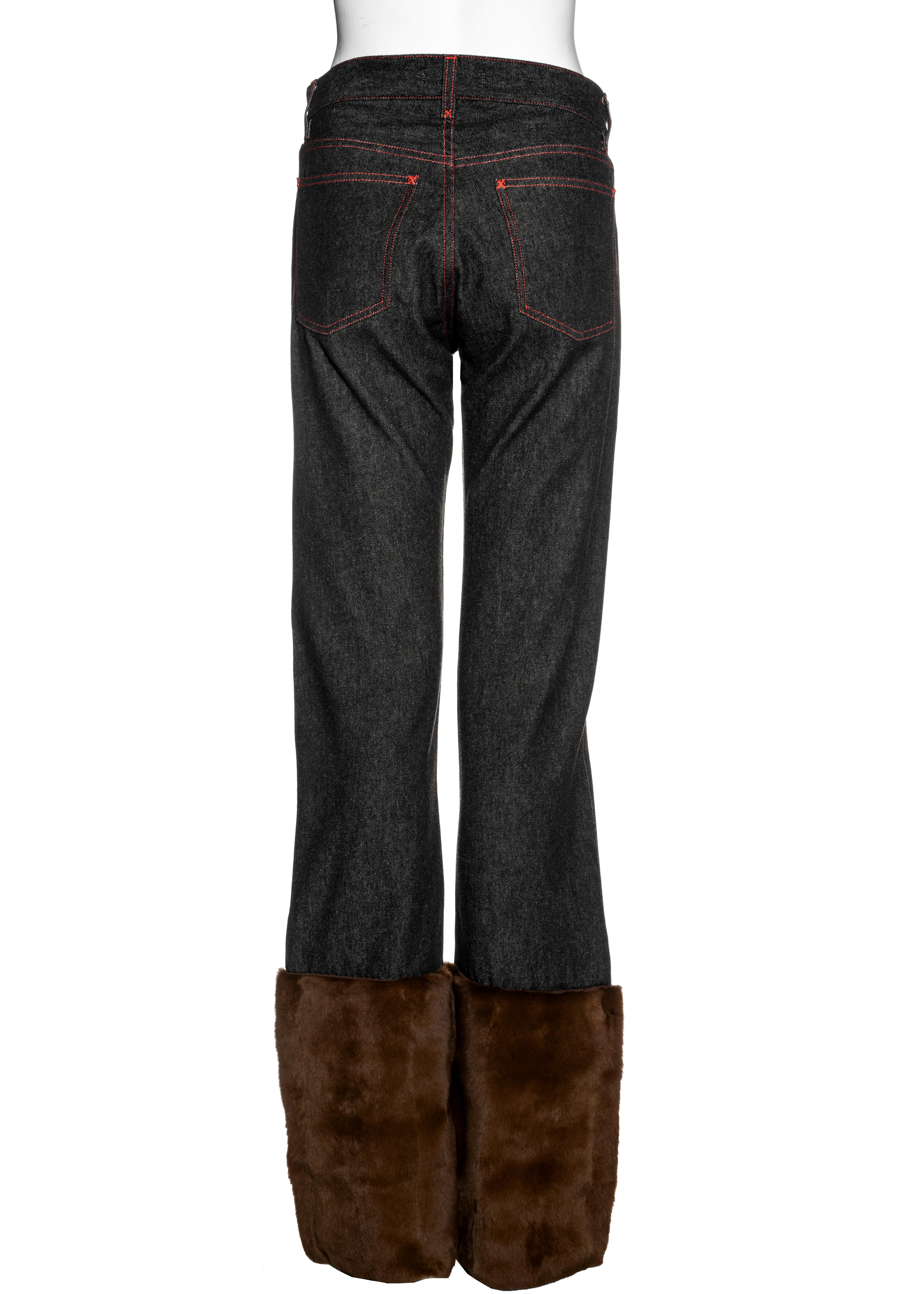 Dolce & Gabbana unisex black denim jeans with brown fur, fw 1999 3