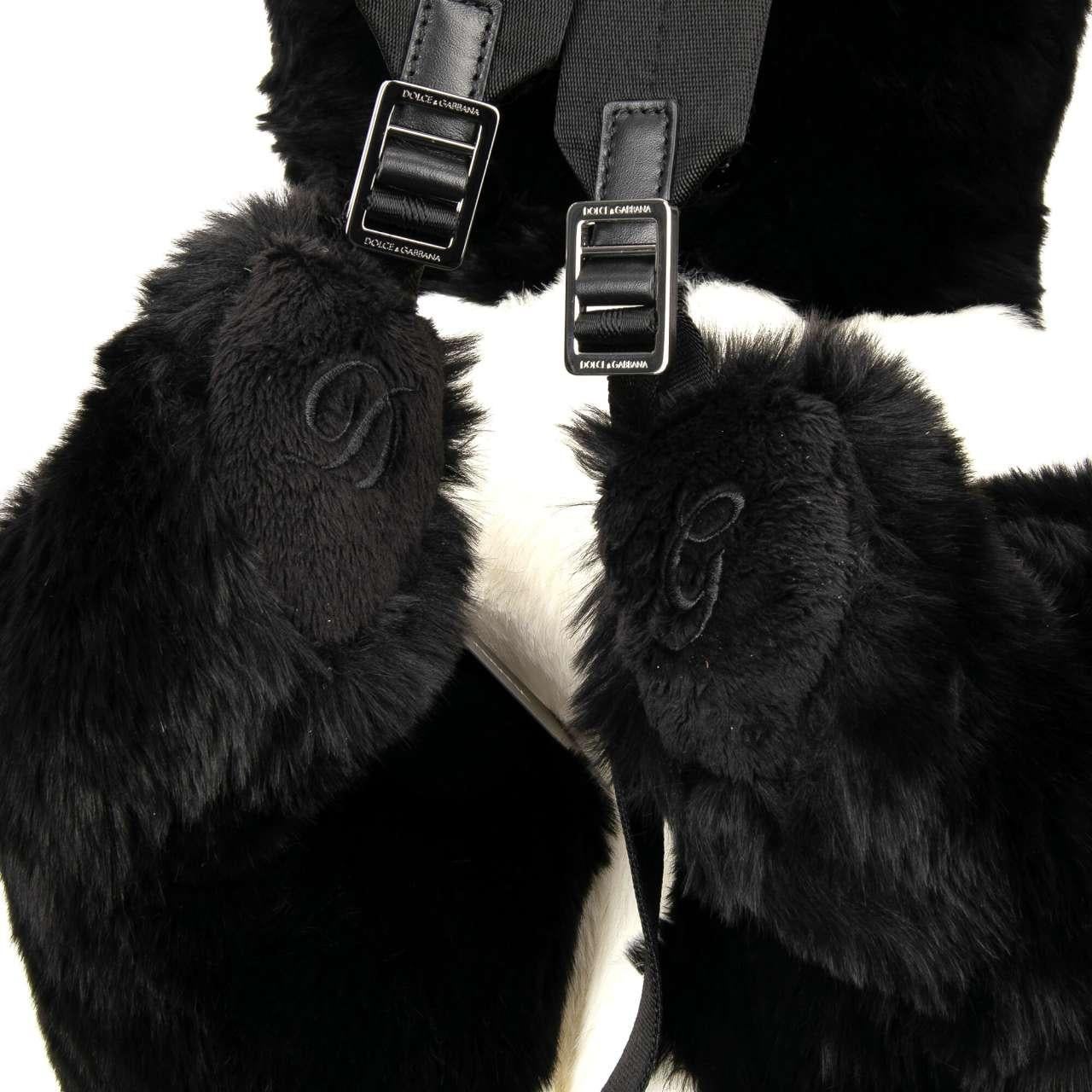 Dolce & Gabbana Unisex Faux Fur Plush Toy Panda Backpack Bag Black White In Excellent Condition In Erkrath, DE