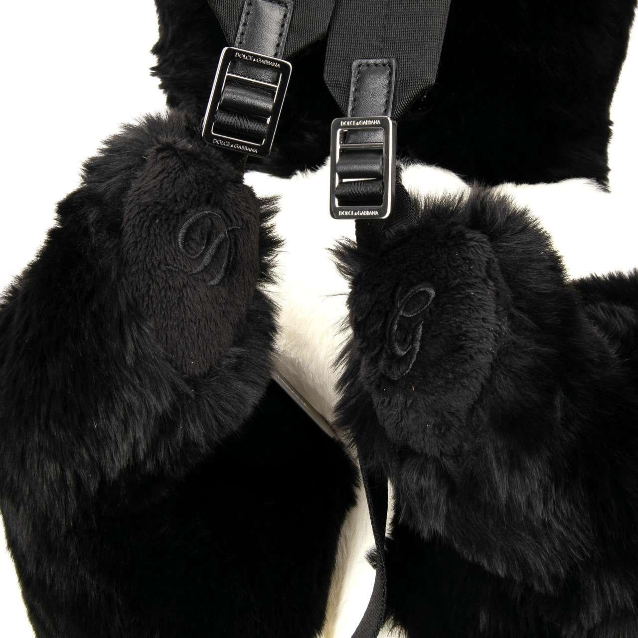 Dolce & Gabbana Bolsa Mochila Unisex de Peluche Panda Negro Blanco 1