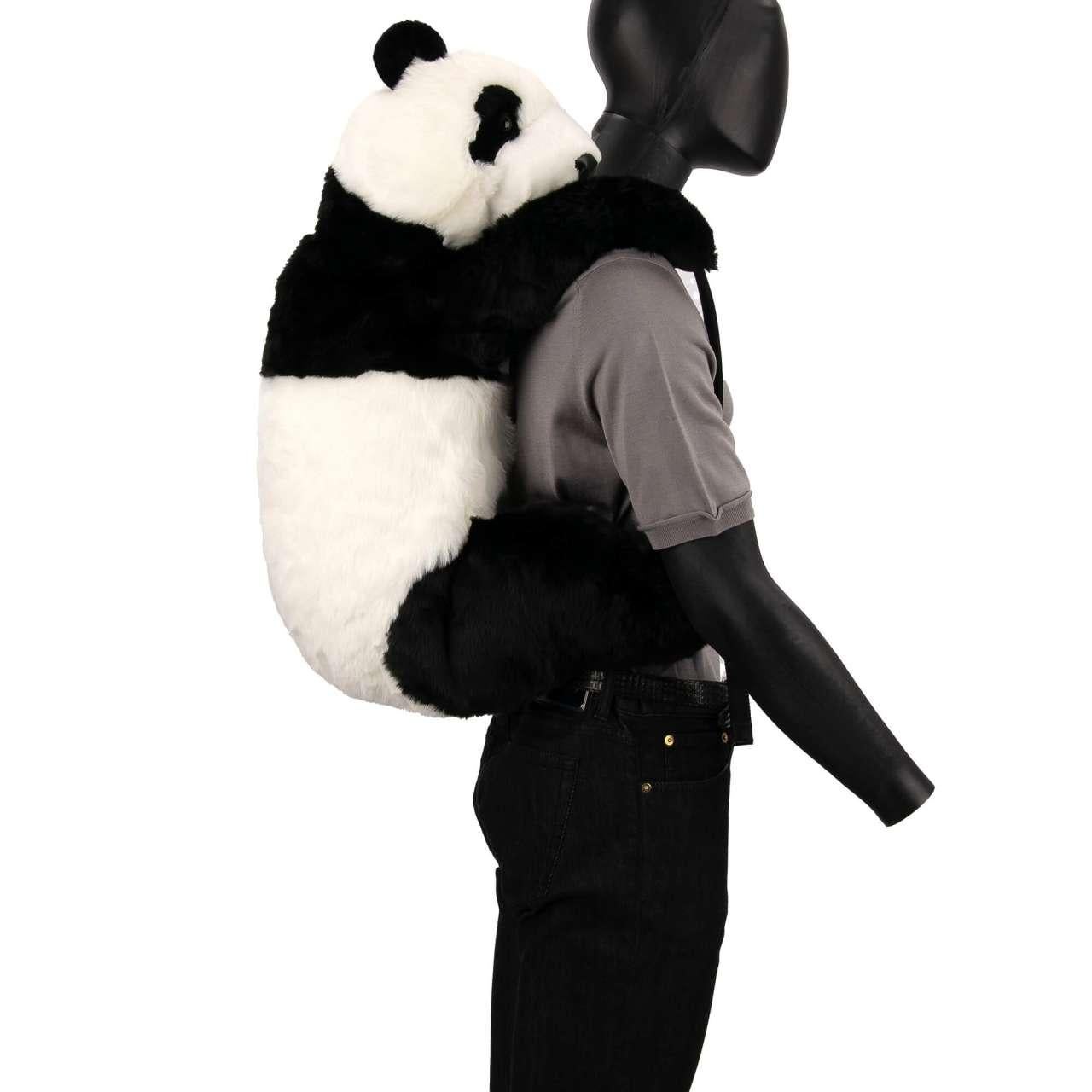 Dolce & Gabbana Unisex Faux Fur Plush Toy Panda Backpack Bag Black White 1