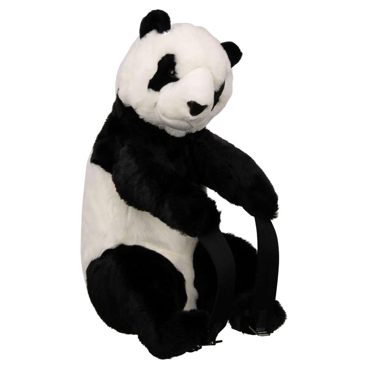 Dolce & Gabbana Unisex Faux Fur Plush Toy Panda Backpack Bag Black White
