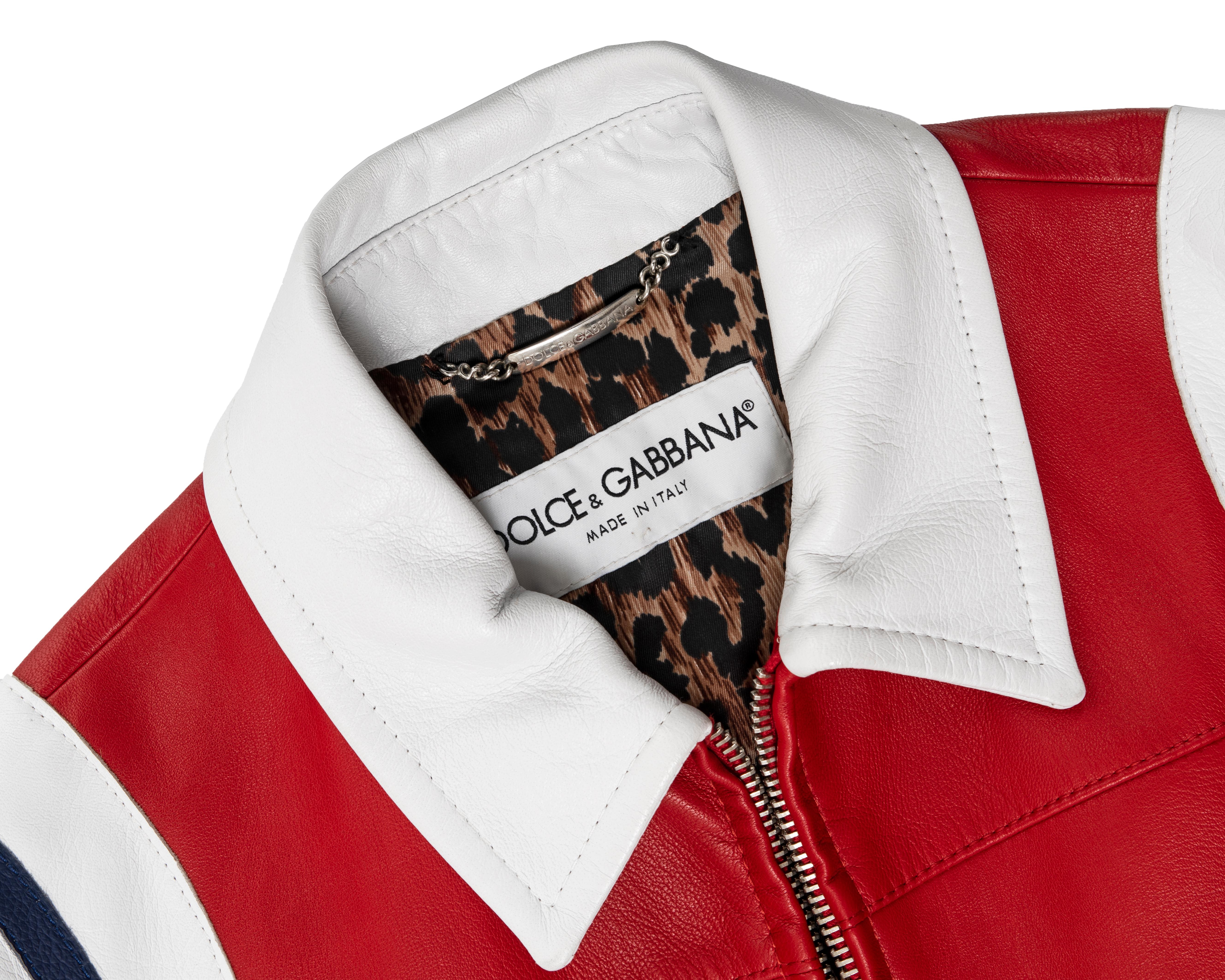 Dolce & Gabbana unisex red leather coach jacket, ss 2002 For Sale 7