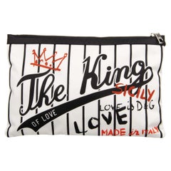 Dolce & Gabbana - Unisex Striped Nylon Pouch Clutch King Of Love White Black