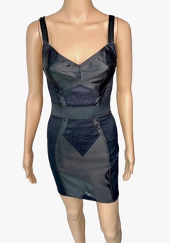 Dolce & Gabbana Unworn Bustier Bra Sheer Lace Panels Bodycon Black Mini Dress