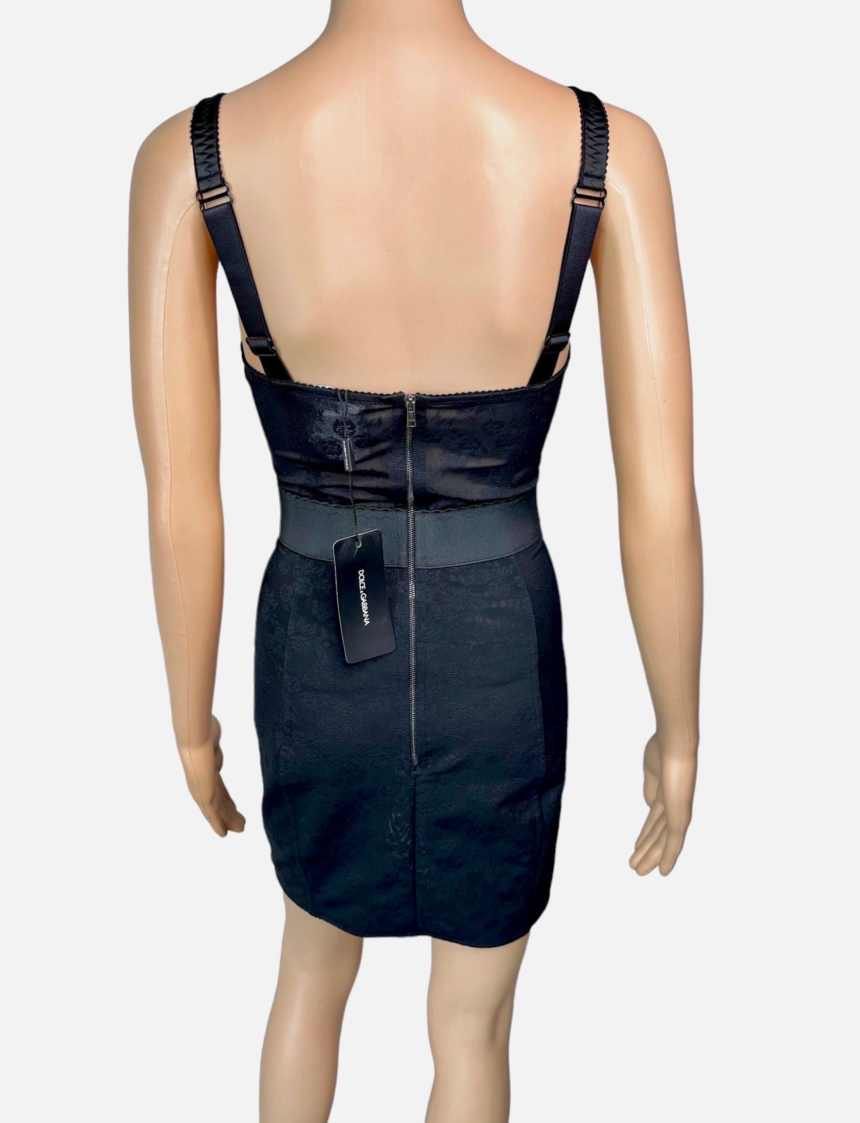 Women's or Men's Dolce & Gabbana Unworn Bustier Bra Sheer Lace Panels Bodycon Black Mini Dress For Sale