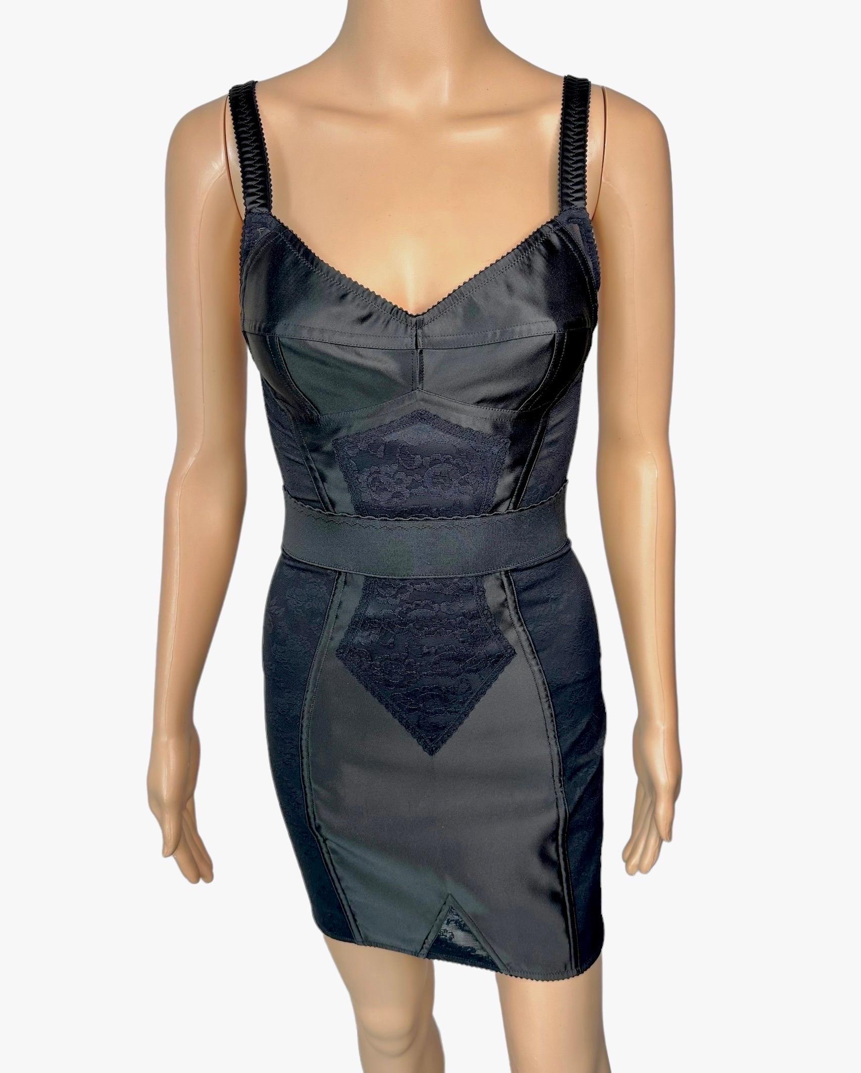 Dolce & Gabbana Unworn Bustier Bra Sheer Lace Panels Bodycon Black Mini Dress For Sale 1