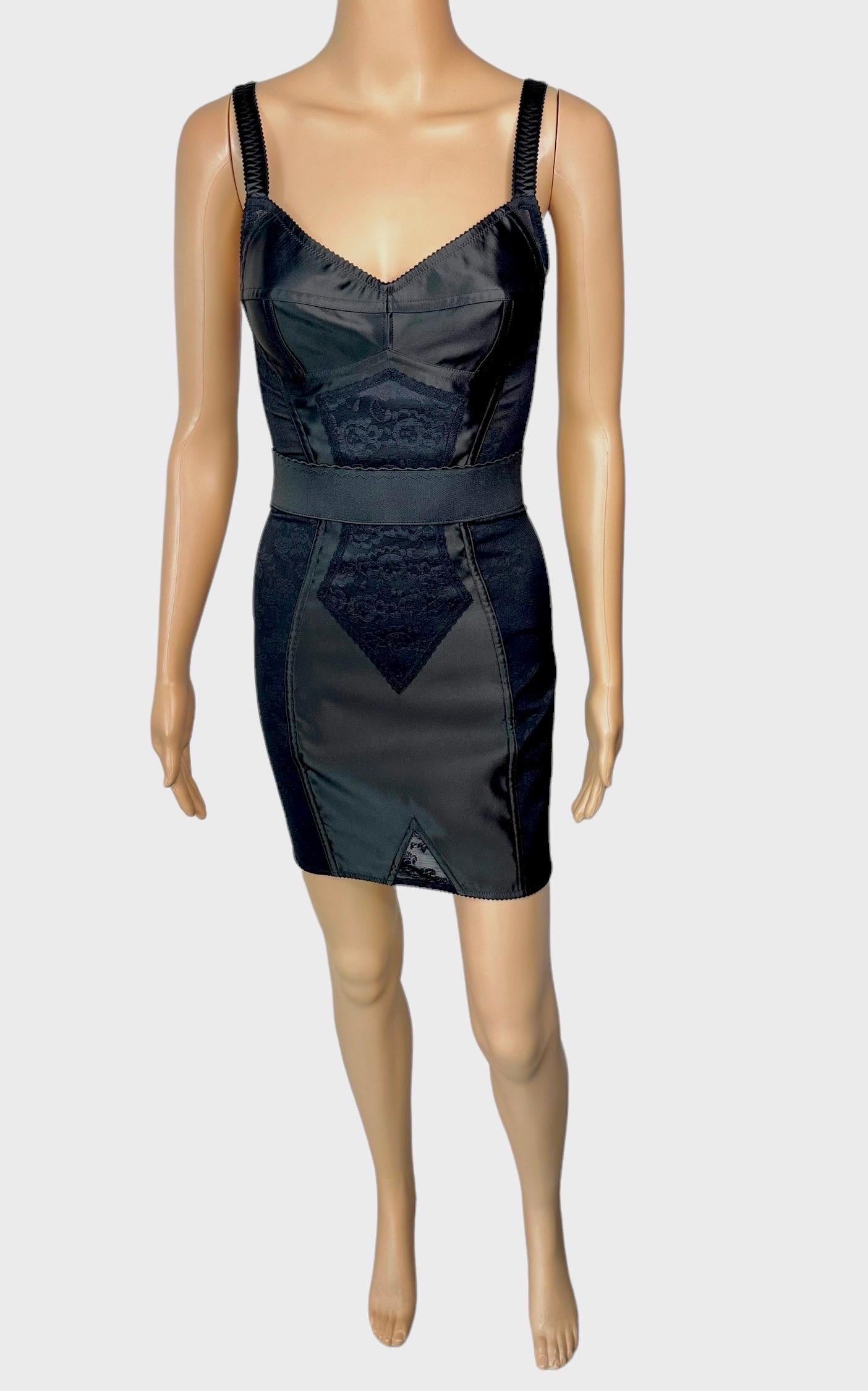 Dolce & Gabbana Unworn Bustier Bra Sheer Lace Panels Bodycon Black Mini Dress For Sale 2
