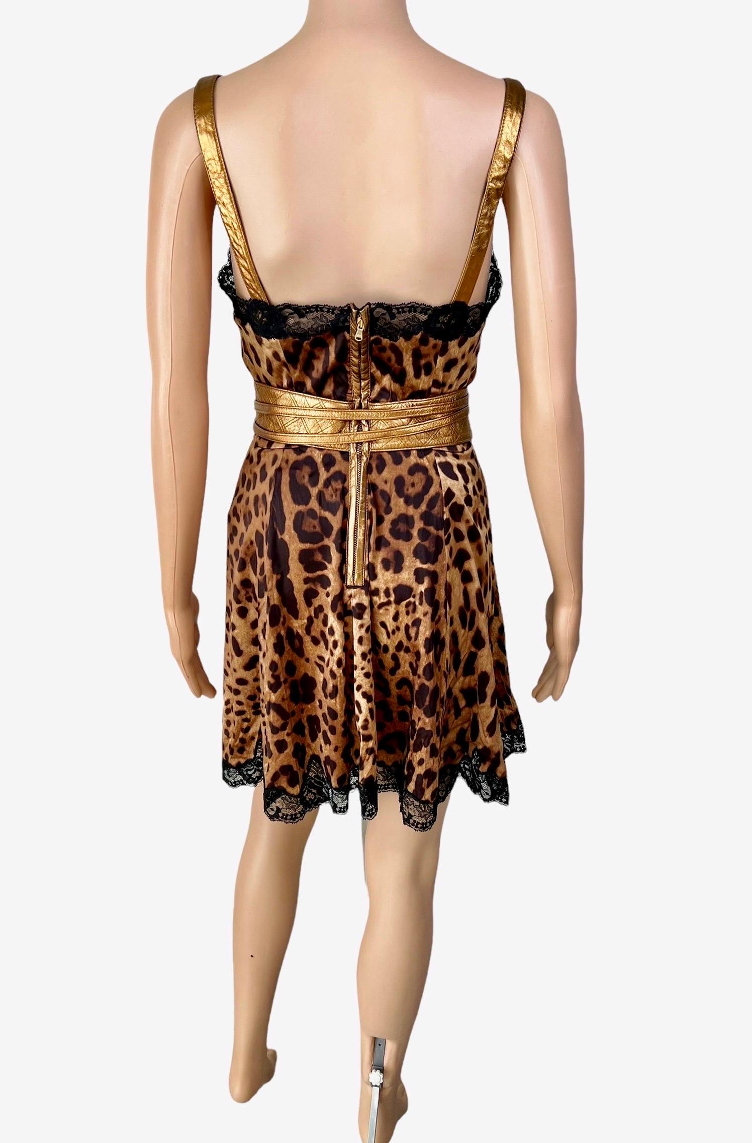 Brown Dolce & Gabbana Unworn Lace Leopard Print Belted Silk Dress For Sale
