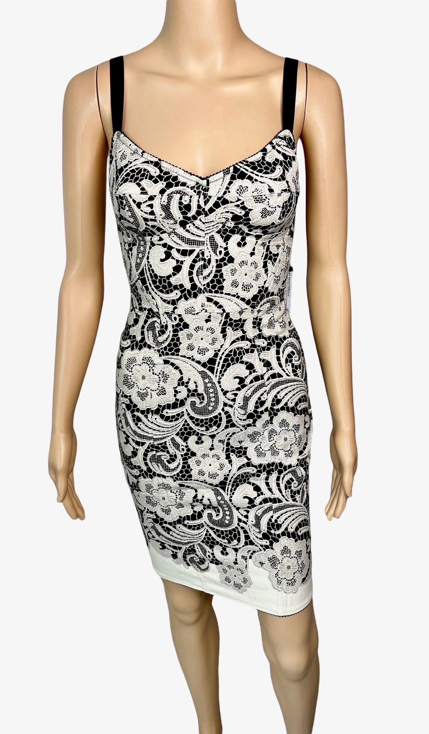 Dolce & Gabbana Unworn Lace Print Bustier Bodycon Mini Dress IT 38
