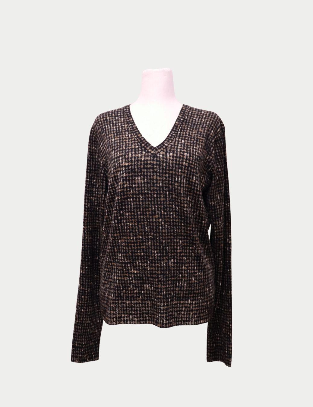 Jersey de punto estampado con cuello de pico Dolce & Gabbana en negro y beige - EU 46 en Excelente estado para la venta en Amman, JO