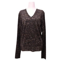 Dolce & Gabbana V-Neck Printed Knit Sweater in Black & Beige - EU 46