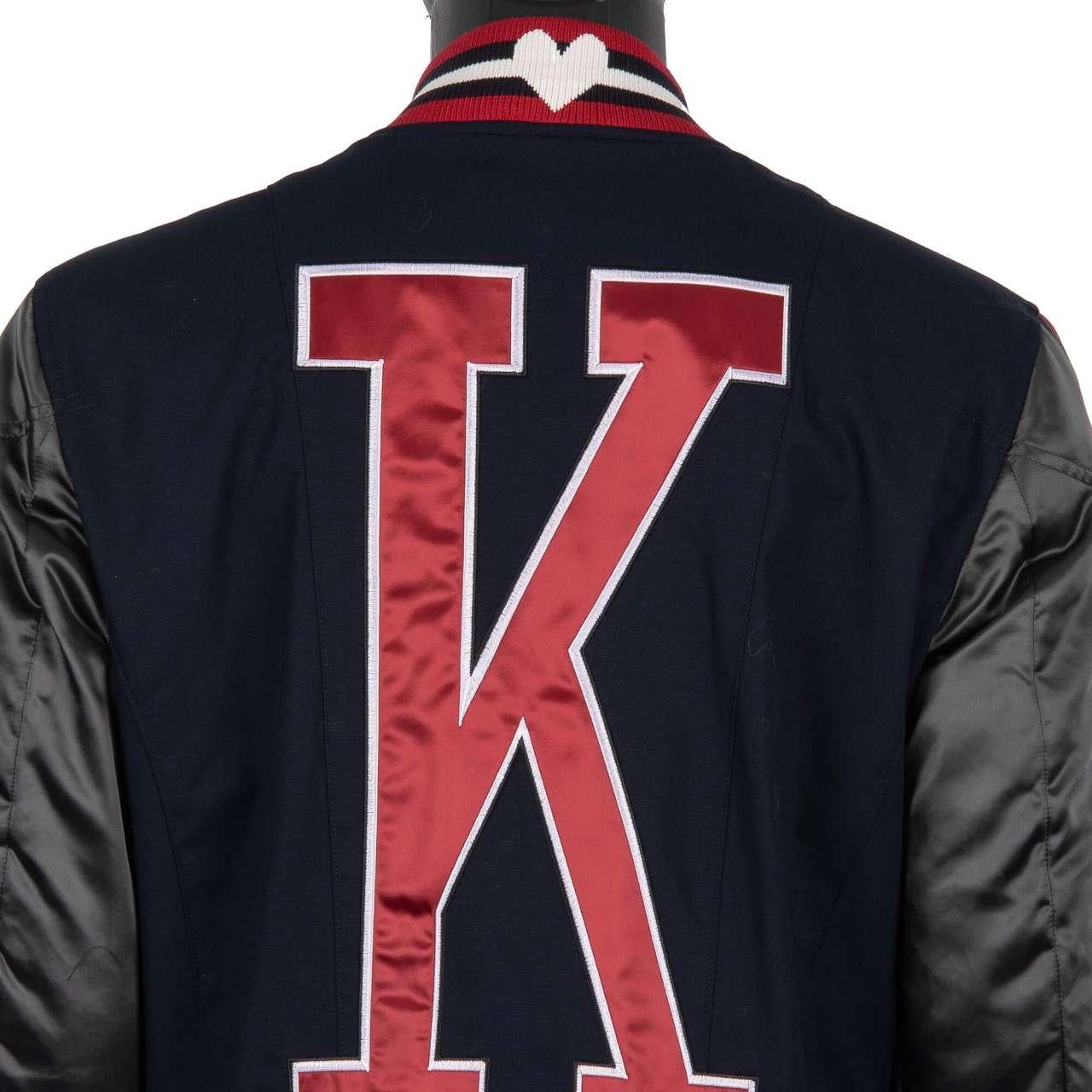 Men's Dolce & Gabbana Varsity Jacket with DG King Logo and Applications Blue Red 54 For Sale